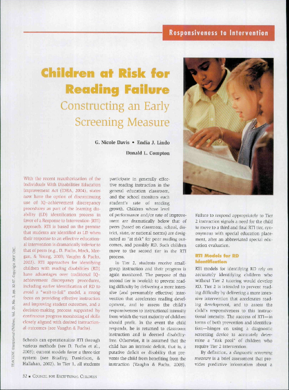 (PDF) Children at Risk for Reading Failure; Constructing an Early ...