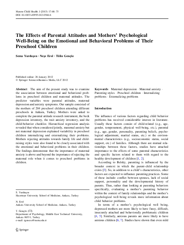 (PDF) The Effects of Parental Attitudes and Mothers’ Psychological Well ...