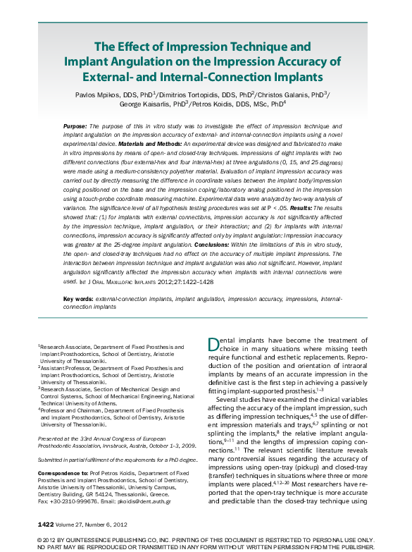 (PDF) The effect of impression technique and implant angulation on the ...