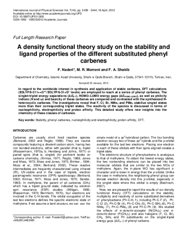 (PDF) A density functional theory study on the stability and ligand ...