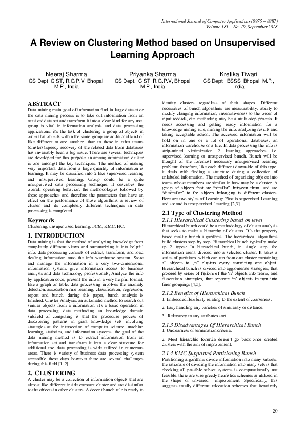 (PDF) A Review on Clustering Method based on Unsupervised Learning Approach
