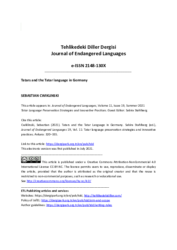 (PDF) Tatars and the Tatar language in Germany
