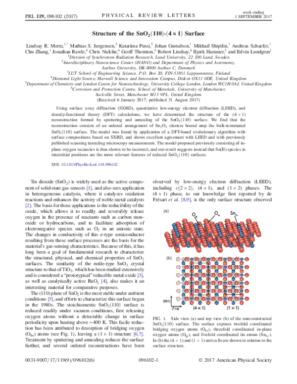 (PDF) Structure of the SnO2(110)−(4×1) Surface