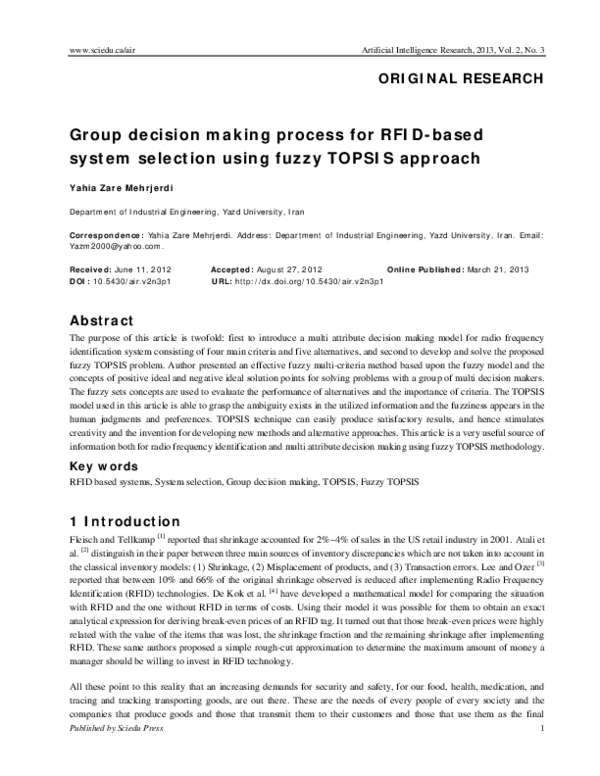 (PDF) Group decision making process for RFID-based system selection ...