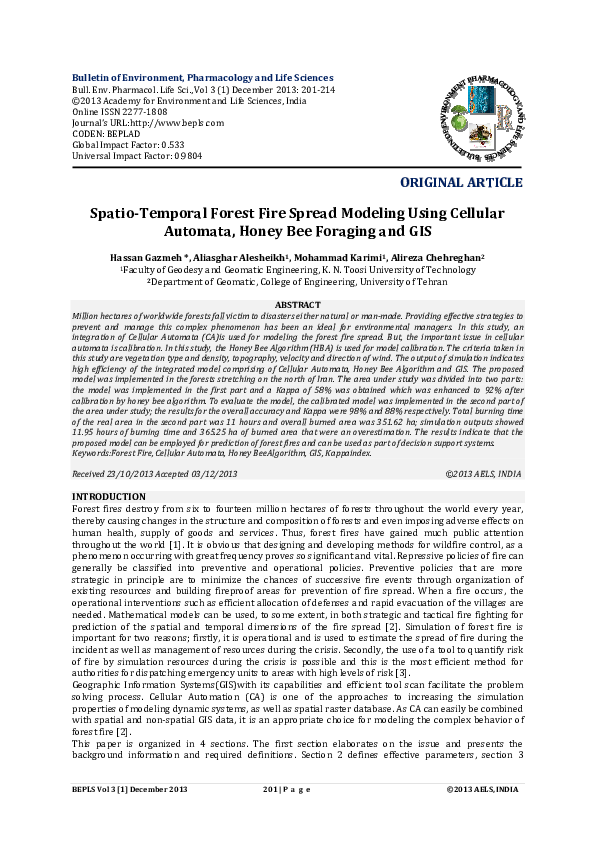 (PDF) Spatio Temporal Forest Fire Spread Modeling Using Cellular ...
