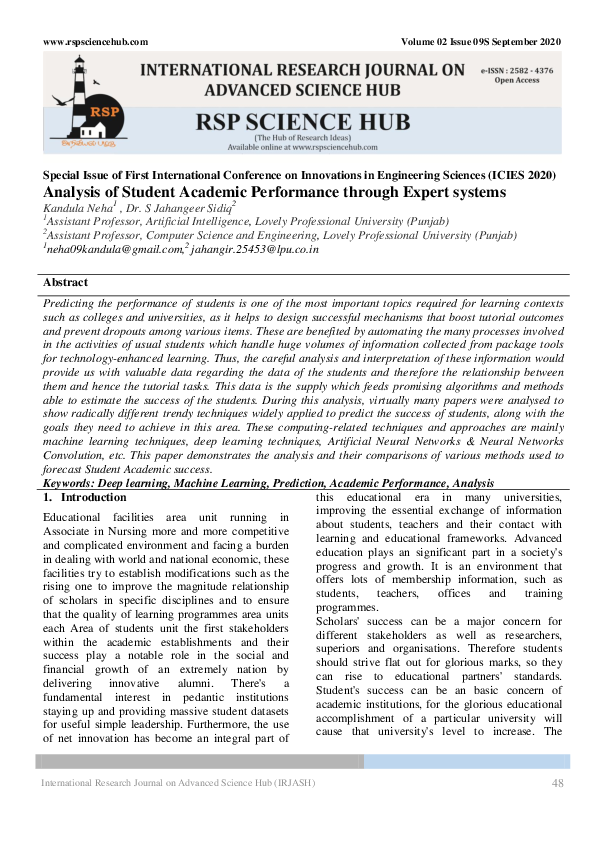 (PDF) Analysis of Student Academic Performance through Expert systems