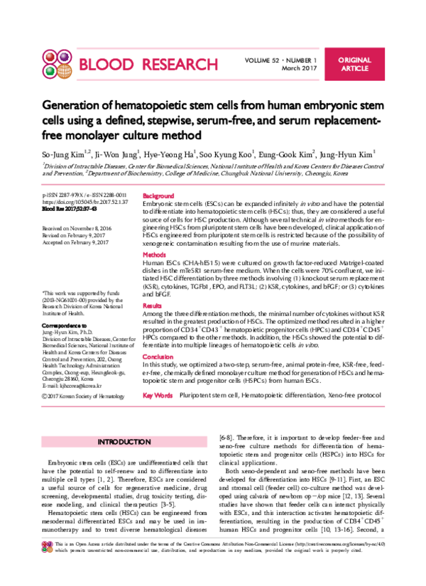(PDF) Generation of hematopoietic stem cells from human embryonic stem ...