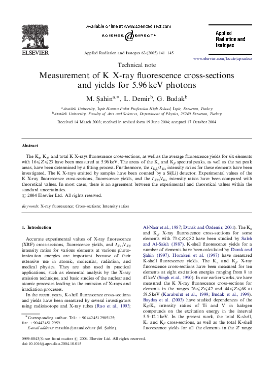 (PDF) Measurement of K Xray fluorescence crosssections and yields for