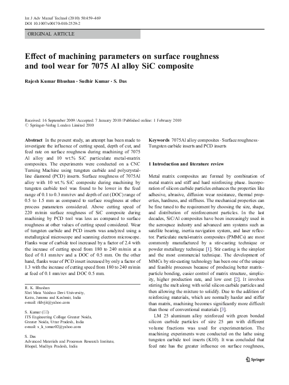 (PDF) Effect of machining parameters on surface roughness and tool wear ...