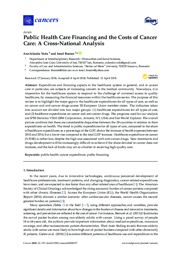 (PDF) Public Health Care Financing and the Costs of Cancer Care: A ...