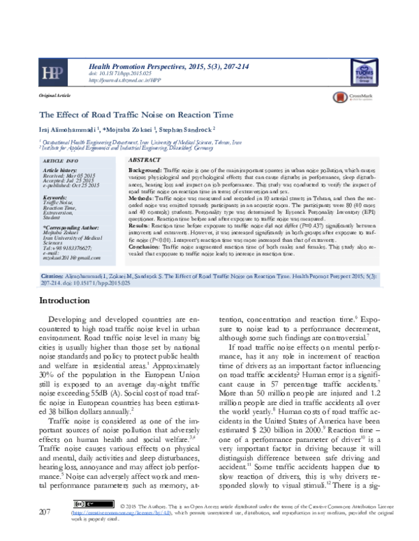 (PDF) The Effect of Road Traffic Noise on Reaction Time