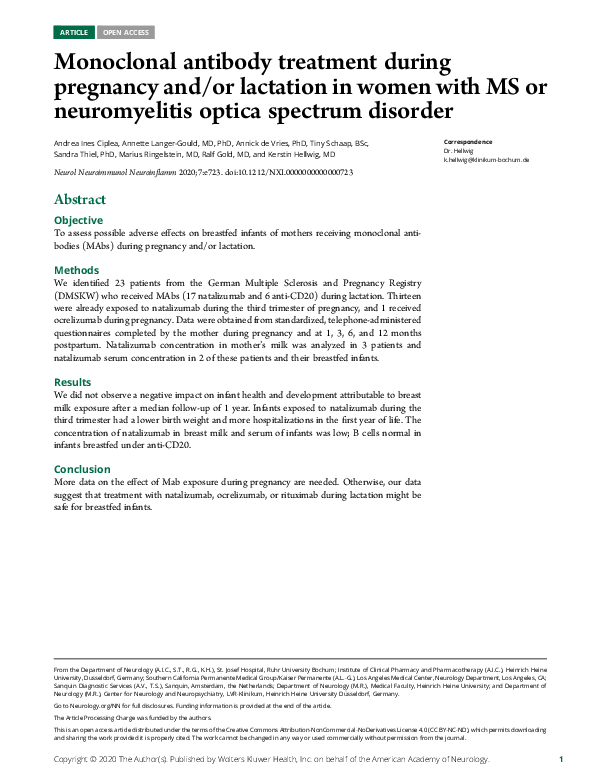 (PDF) Monoclonal antibody treatment during pregnancy and/or lactation