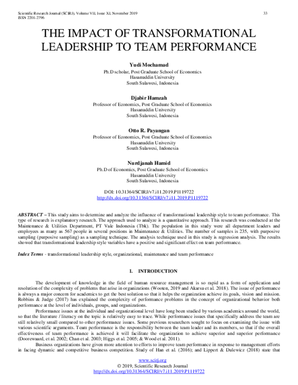 (PDF) The Impact of Transformational Leadership to Team Performance