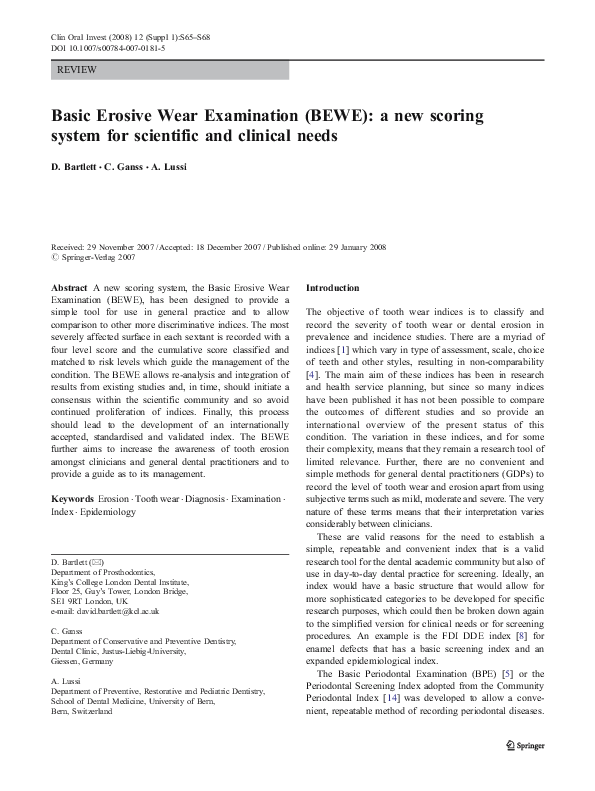 (PDF) Basic Erosive Wear Examination (BEWE): a new scoring system for ...