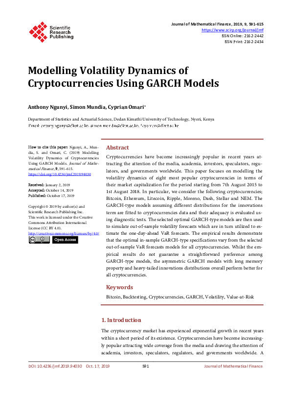 (PDF) Modelling Volatility Dynamics of Cryptocurrencies Using GARCH Models