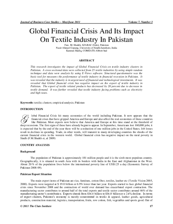 (PDF) Global Financial Crisis And Its Impact On Textile Industry In ...