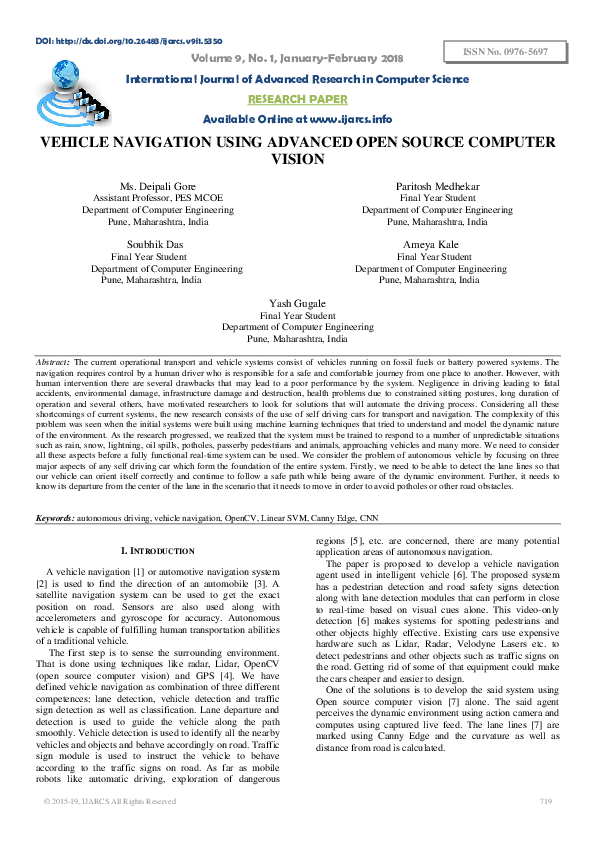 (PDF) Vehicle Navigation Using Advanced Open Source Computer Vision