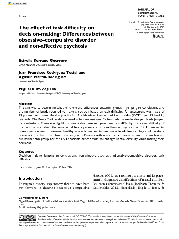 (PDF) The effect of task difficulty on decision-making