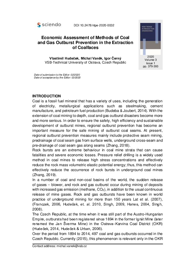 (PDF) Economic Assessment of Methods of Coal and Gas Outburst ...