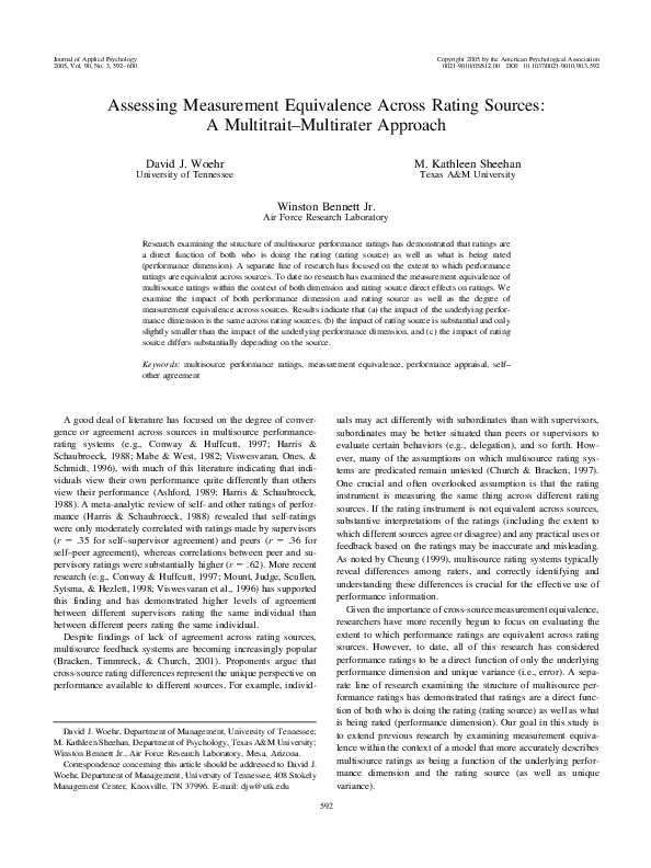 (PDF) Assessing Measurement Equivalence Across Rating Sources: A ...