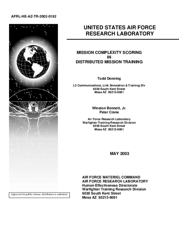 (PDF) Mission Complexity Scoring in Distributed Mission Training