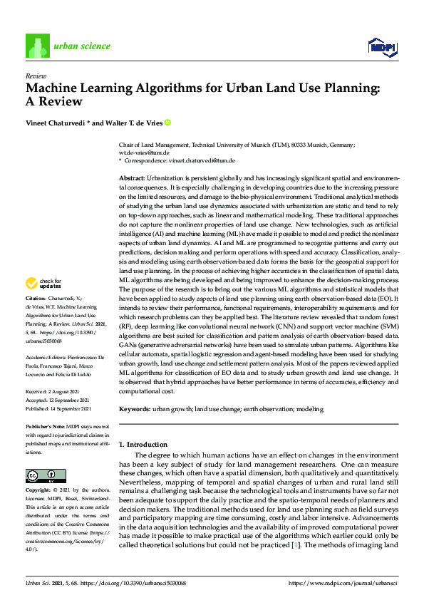 (PDF) Machine Learning Algorithms for Urban Land Use Planning: A Review
