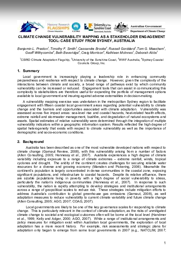 (PDF) Climate change vulnerability mapping as a stakeholder engagement ...
