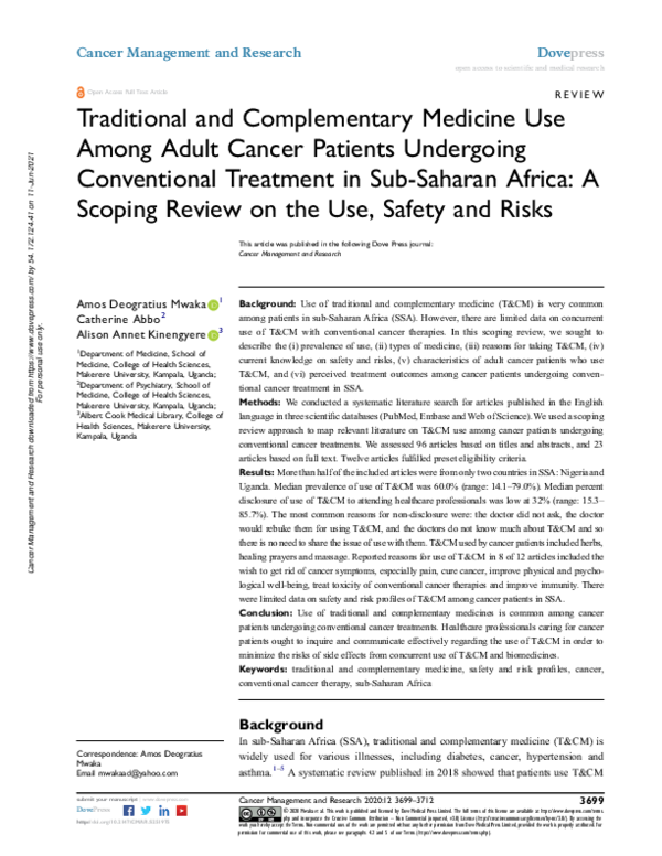 (PDF) Traditional and Complementary Medicine Use Among Adult Cancer ...