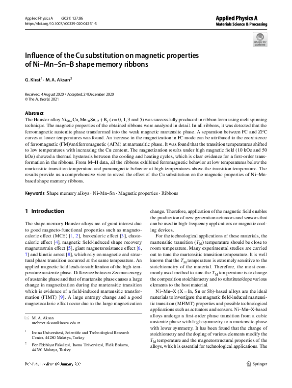 (PDF) Influence of the Cu substitution on magnetic properties of Ni–Mn ...