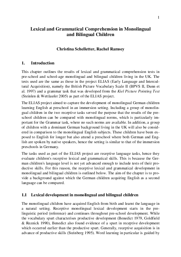 (PDF) Lexical and Grammatical Comprehension in Monolingual and ...