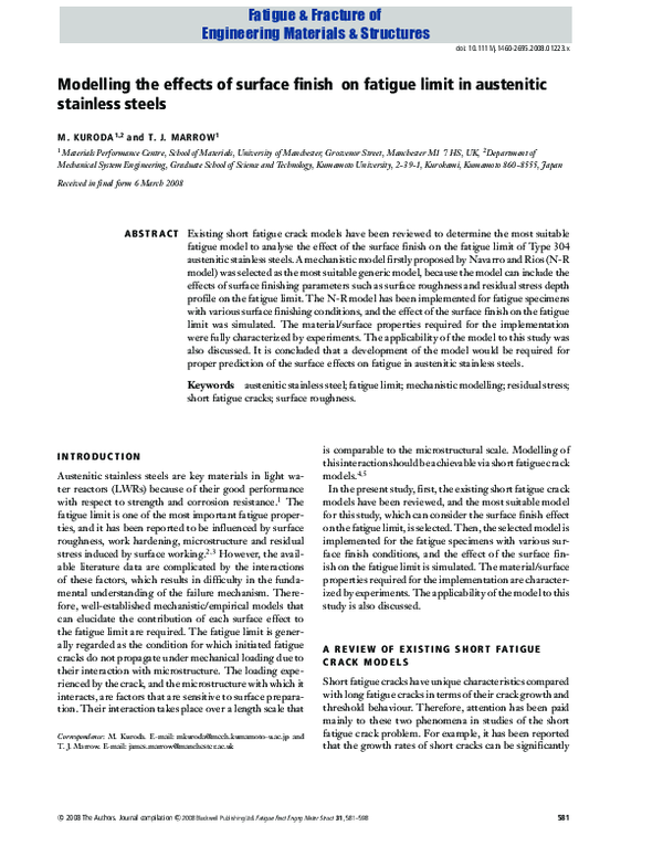 (PDF) Modelling the effects of surface finish on fatigue limit in ...