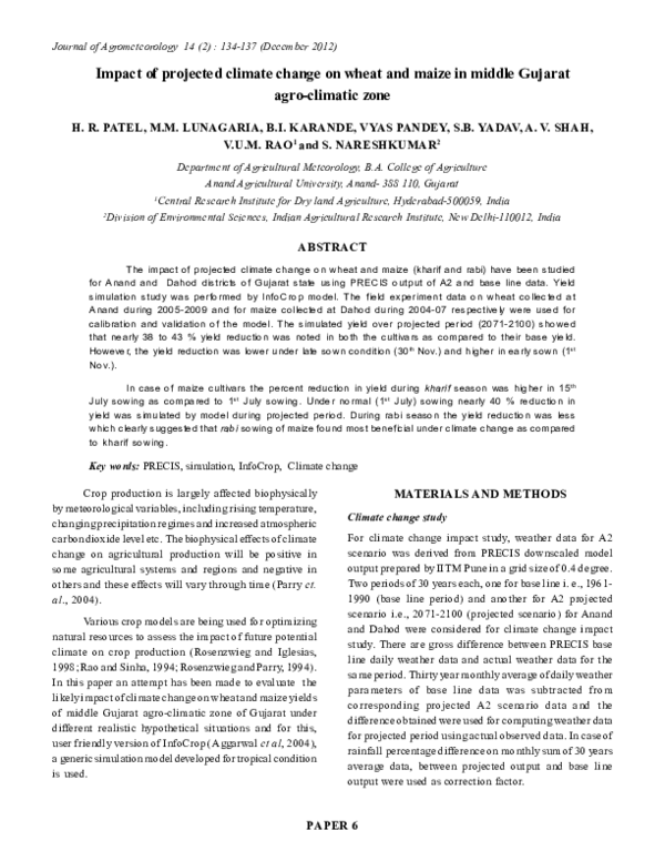 (PDF) Impact of projected climate change on wheat and maize in middle ...