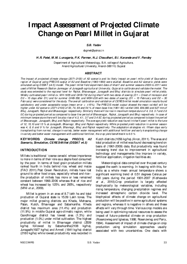 (PDF) Impact assessment of projected climate change on the hydrological ...