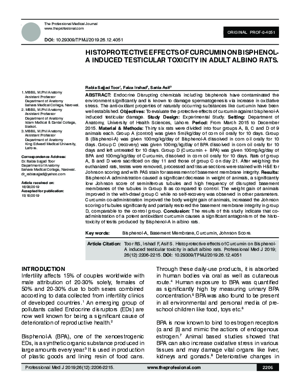 (PDF) Histoprotective effects of Curcumin on Bisphenol- A induced ...