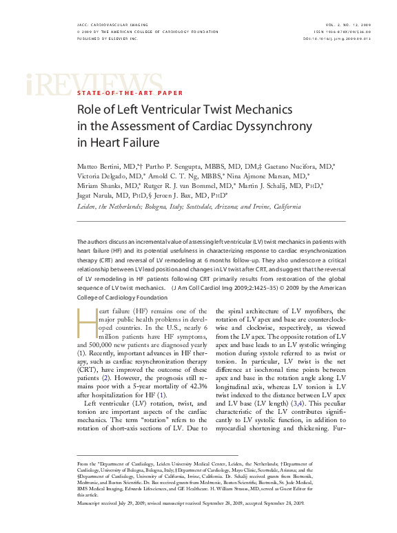 (PDF) Role of Left Ventricular Twist Mechanics in the Assessment of ...