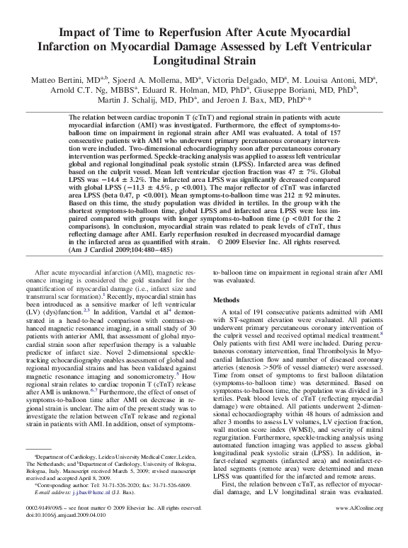 (PDF) Impact of Time to Reperfusion After Acute Myocardial Infarction ...