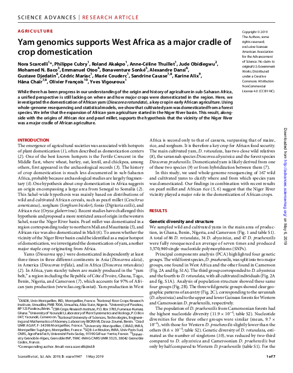 (PDF) Yam genomics supports West Africa as a major cradle of crop ...