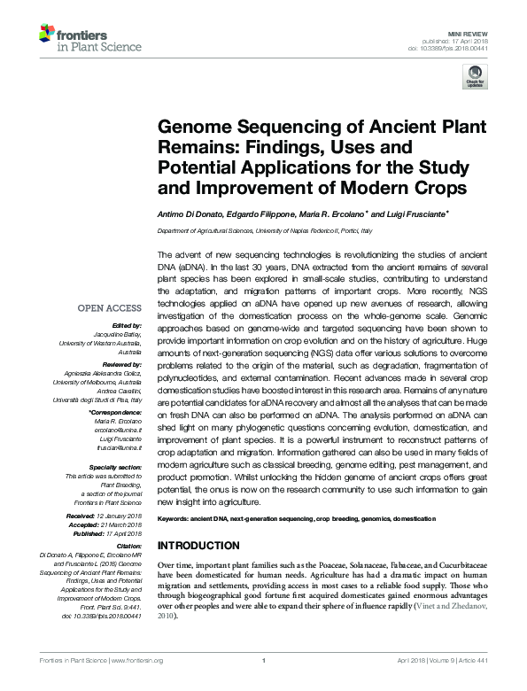 (PDF) Genome Sequencing of Ancient Plant Remains: Findings, Uses and ...