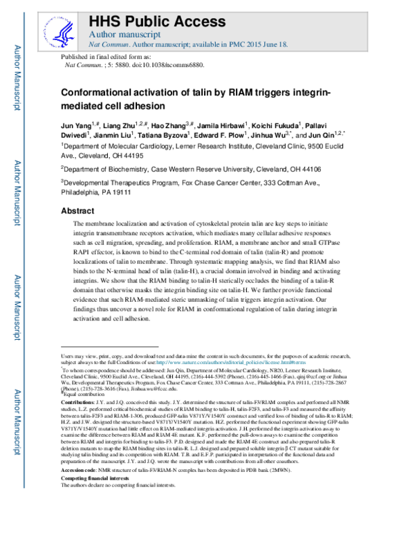 (PDF) Conformational activation of talin by RIAM triggers integrin ...