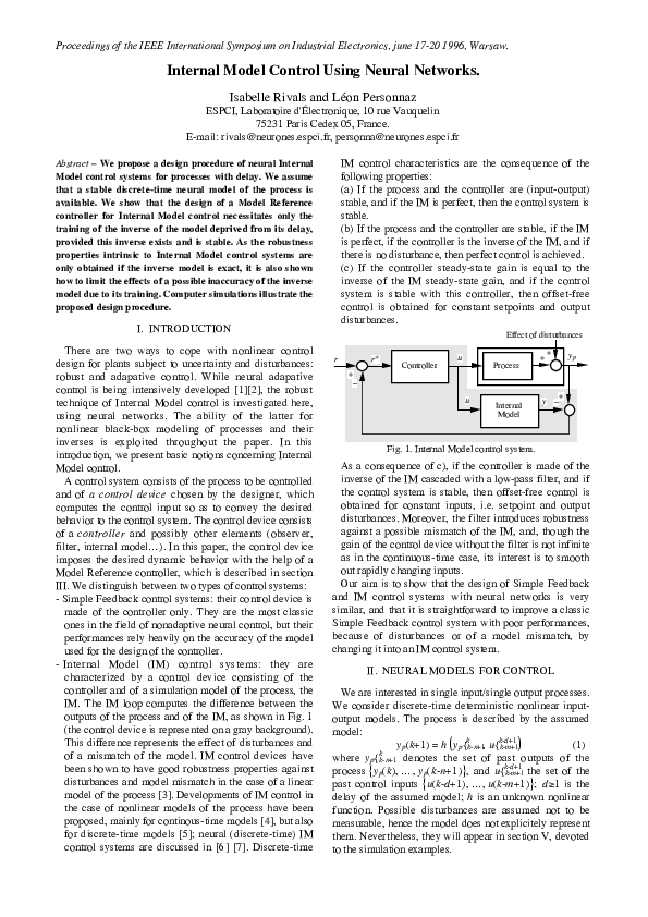 (PDF) Internal model control using neural networks