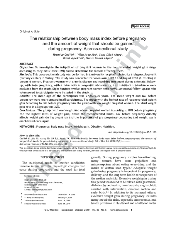(PDF) The relationship between body mass index before pregnancy and the ...