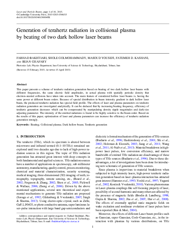 (PDF) Generation of terahertz radiation in collisional plasma by ...