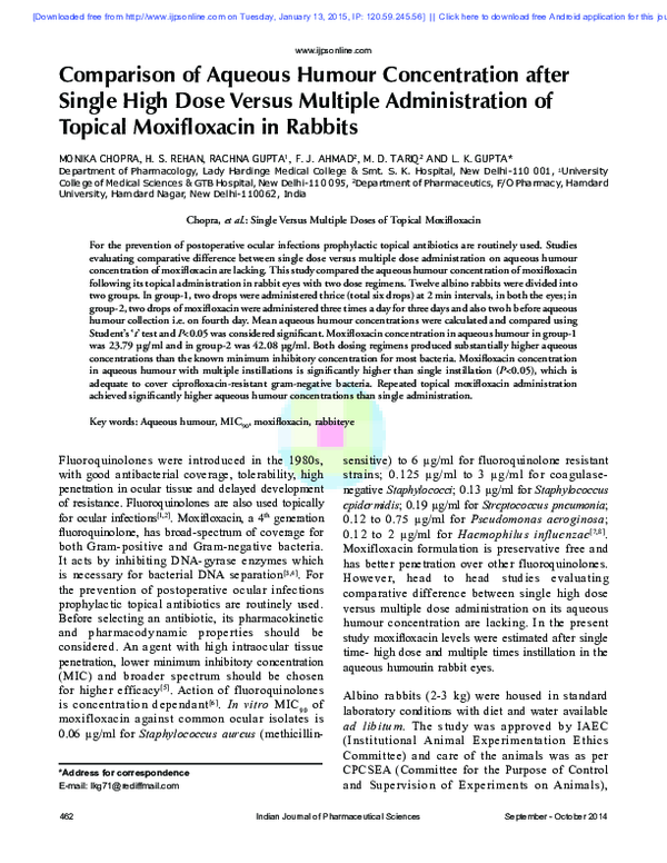 (PDF) Comparison of aqueous humour concentration after single high dose ...