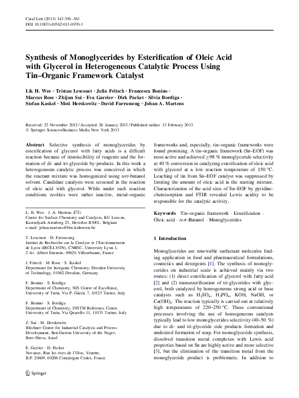 (PDF) Synthesis of Monoglycerides by Esterification of Oleic Acid with ...