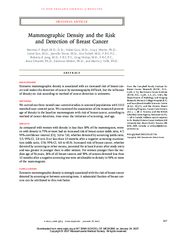 (PDF) Mammographic Density and the Risk and Detection of Breast Cancer