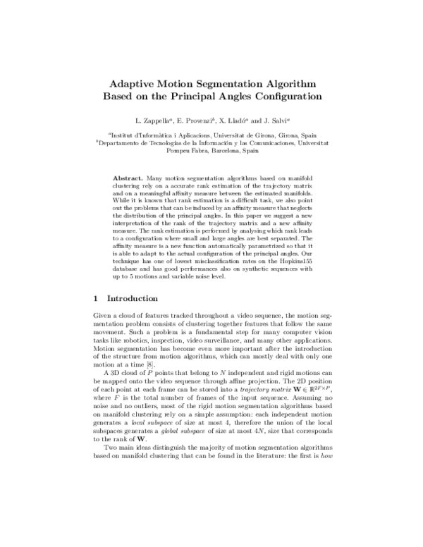 (PDF) Adaptive motion segmentation algorithm based on the principal ...