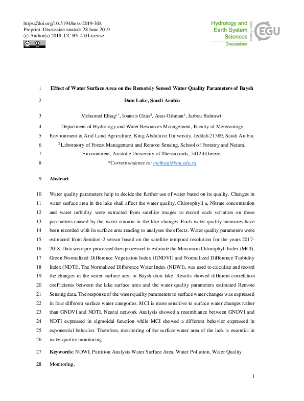 (PDF) Effect of Water Surface Area on the Remotely Sensed Water Quality