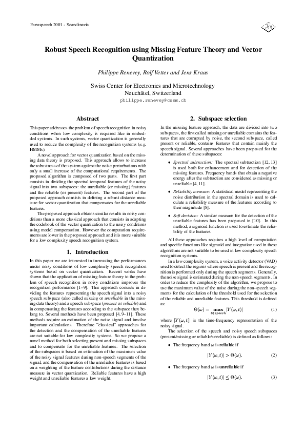 (PDF) Robust speech recognition using missing feature theory and target ...
