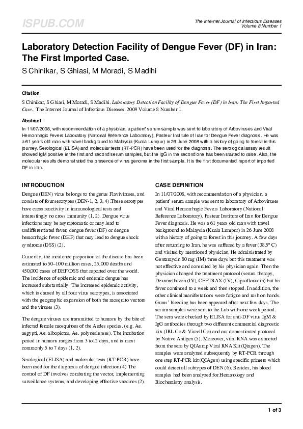 (PDF) Laboratory Detection Facility of Dengue Fever (DF) in Iran: The ...