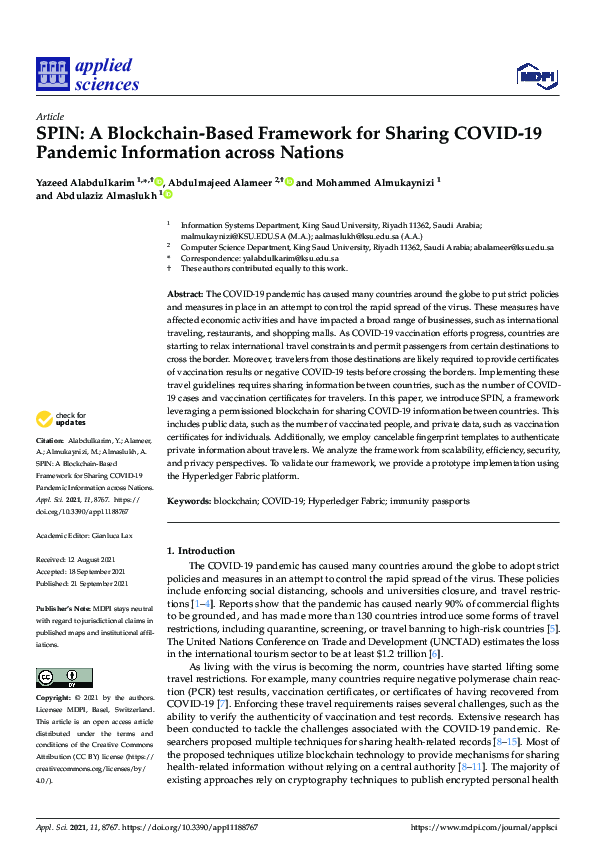 (PDF) SPIN: A Blockchain-Based Framework for Sharing COVID-19 Pandemic ...